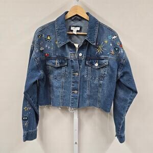 Forever 21 Embroidery Cropped denim Jacket Small